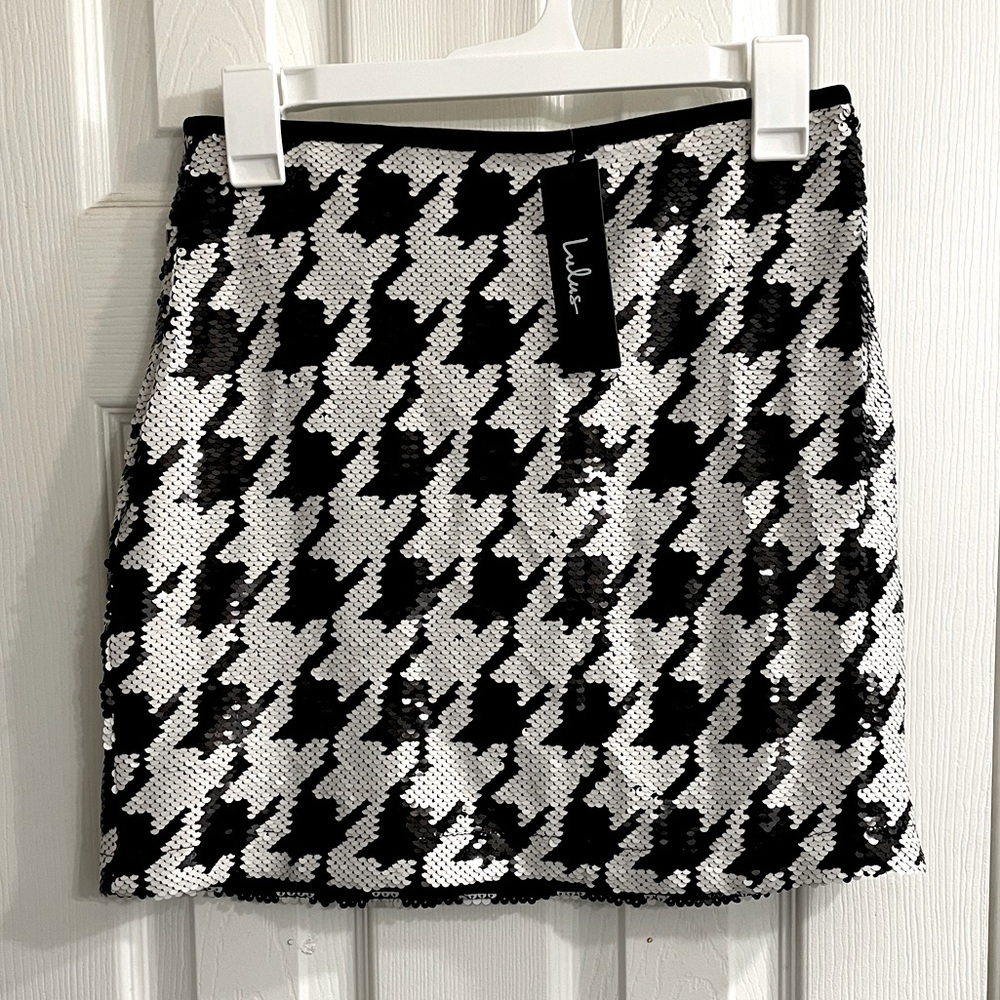 Cue the Party black and white sequin houndstooth mini skirt